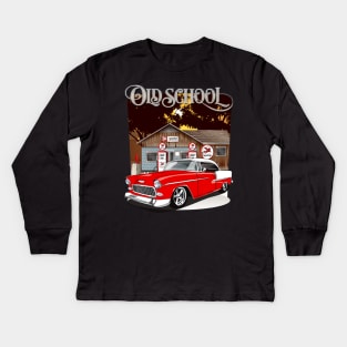 1955 Gypsy Red Chevy Bel Air Old School Print Kids Long Sleeve T-Shirt